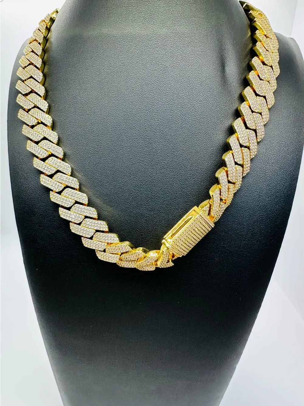 Gold Cuban Link Necklace with Pavé Crystals - Men’s Jewelry